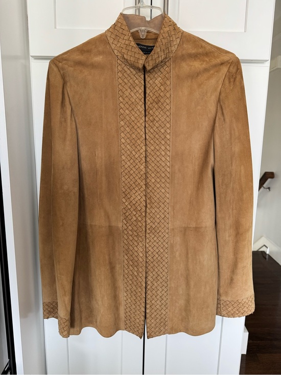 Jackets & Blazers - Woman’s Suede Woven-Trim Jacket - Camel
